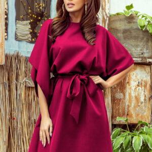 287-18 SOFIA Sukienka motyl z wiązaniem w pasie - BORDOWA-1