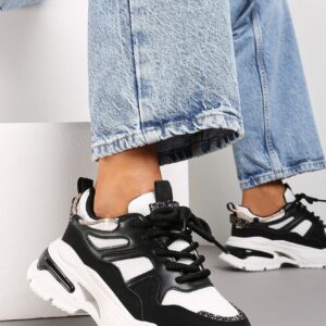 Sneakersy czarno-białe na grubej podeszwie