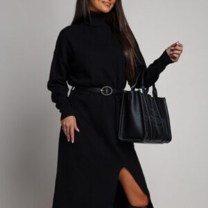 Sukienka swetrowa z golfem – Black Classic 🖤
