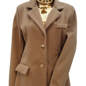 Elegancki Płaszcz Camel ze Złotymi Detalami