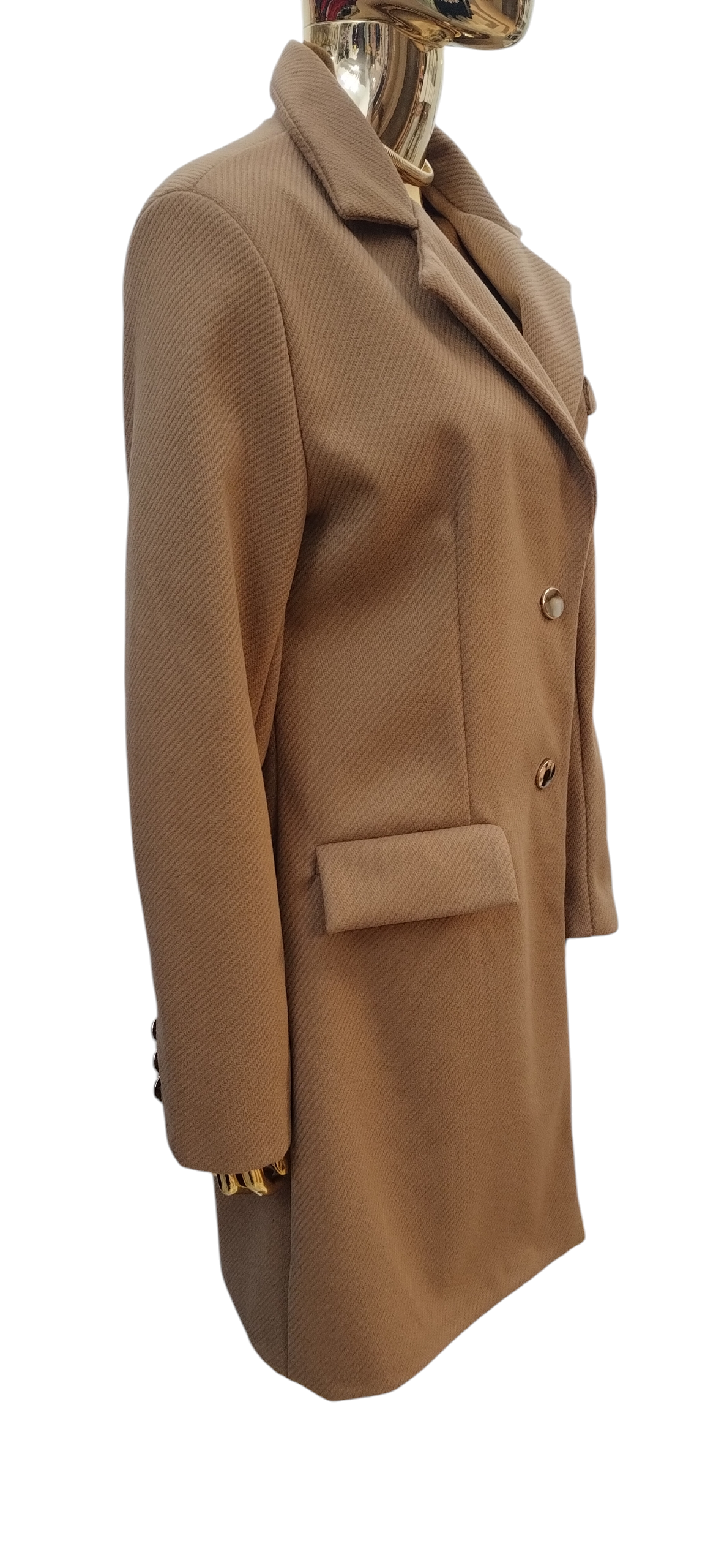 Elegancki Płaszcz Camel ze Złotymi Detalami - Image 2