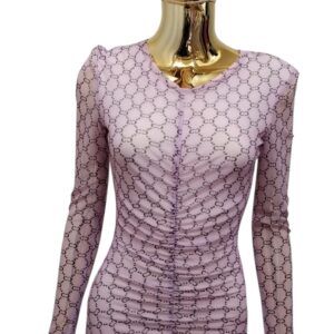 Liliowa Sukienka Mini z Czarnym Monogramem