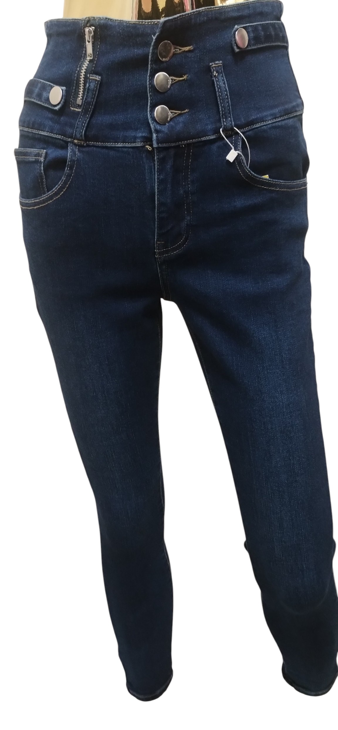 Modelujące Jeansy Skinny z Wysokim Stanem i Ozdobnym Zamkiem