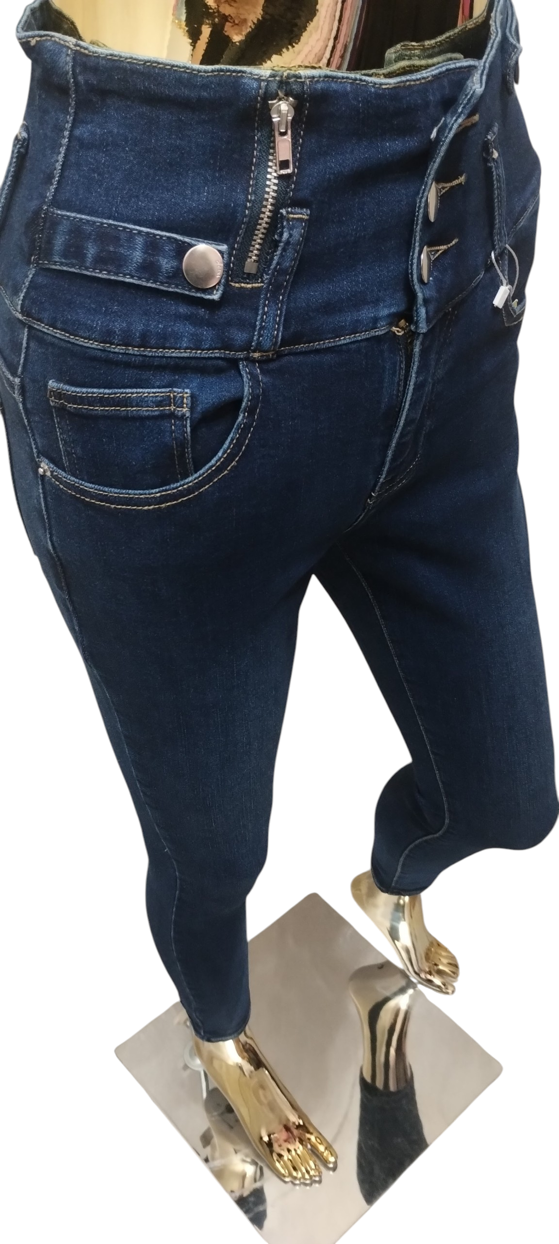 Modelujące Jeansy Skinny z Wysokim Stanem i Ozdobnym Zamkiem - Image 2